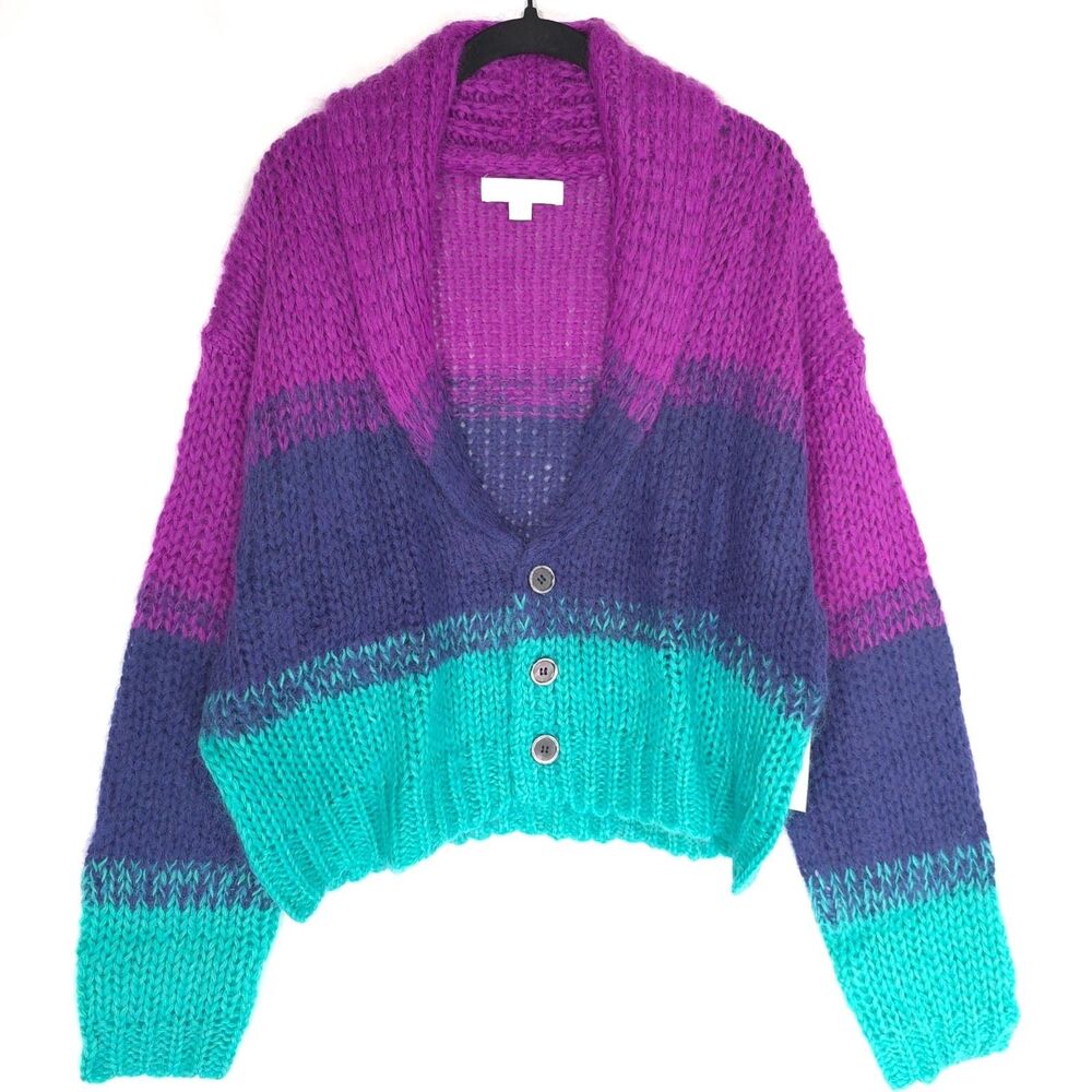 SPIRITUAL GANGSTER New Royce Stripe Cardigan MEDIUM Mohair Wool Blend Colorblock - Picture 2 of 9